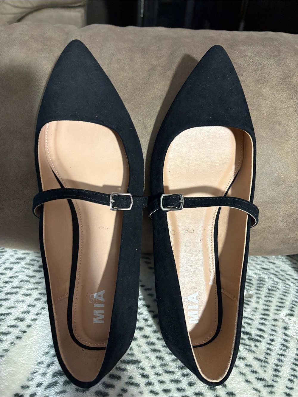 MIA Black Pointed Mary Jane Flats with Strap